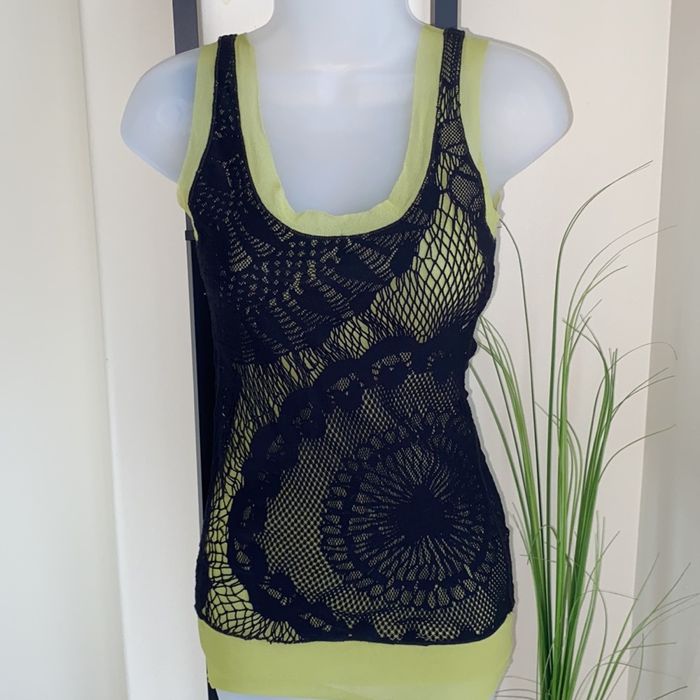 ✨ JEAN PAUL GAULTIER tan top lace green black